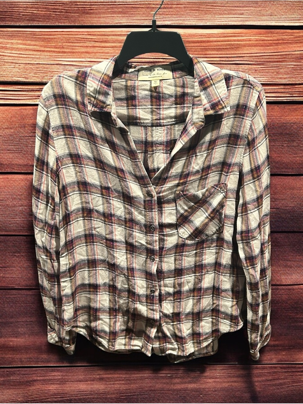 Cloth & Stone Anthropologie Plaid Button Down Shirt Blouse Long Sleeve Small